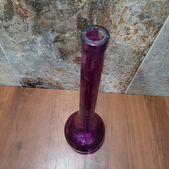 Purple Round Bottom Tall Long Neck Bud Vase Home Decor Art Glass - Picture 3 of 10